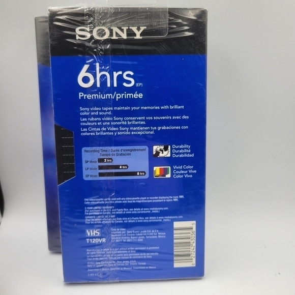 Sony VHS T120VR 6 Hours Premium Grade Blank VHS Cassette Tapes - set of 2 - Picture 2 of 2